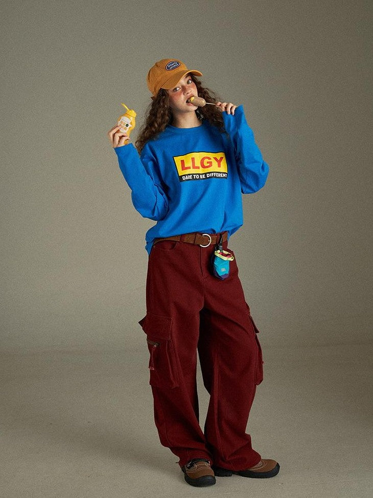 lulugray Vintage Lettering Print Loose Crewneck Women&