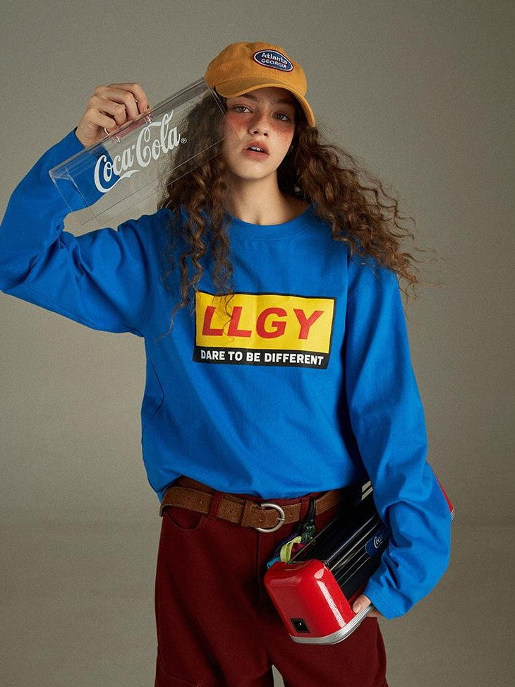 lulugray Vintage Lettering Print Loose Crewneck Women&