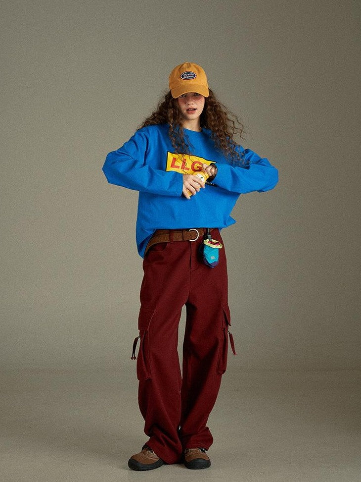lulugray Vintage Lettering Print Loose Crewneck Women&