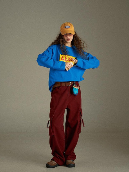 lulugray Vintage Lettering Print Loose Crewneck Women&