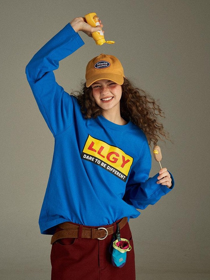 lulugray Vintage Lettering Print Loose Crewneck Women&