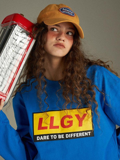 lulugray Vintage Lettering Print Loose Crewneck Women&