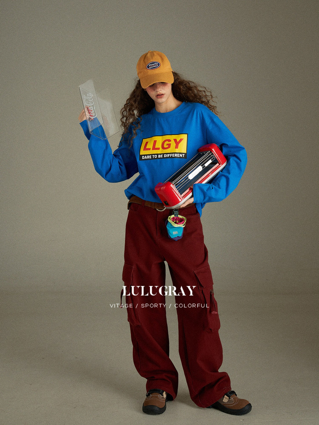 lulugray Vintage Lettering Print Loose Crewneck Women&