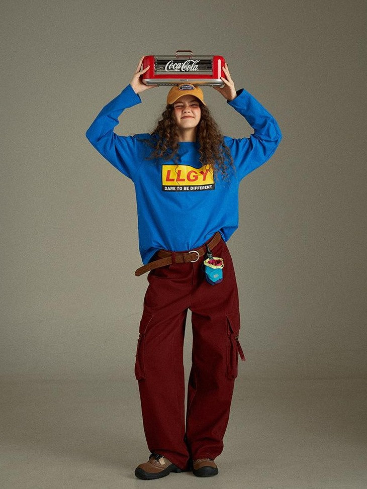 lulugray Vintage Lettering Print Loose Crewneck Women&