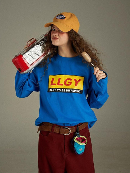lulugray Vintage Lettering Print Loose Crewneck Women&
