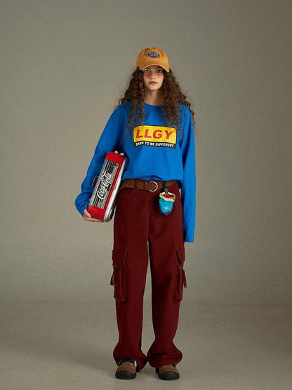 lulugray Vintage Lettering Print Loose Crewneck Women&
