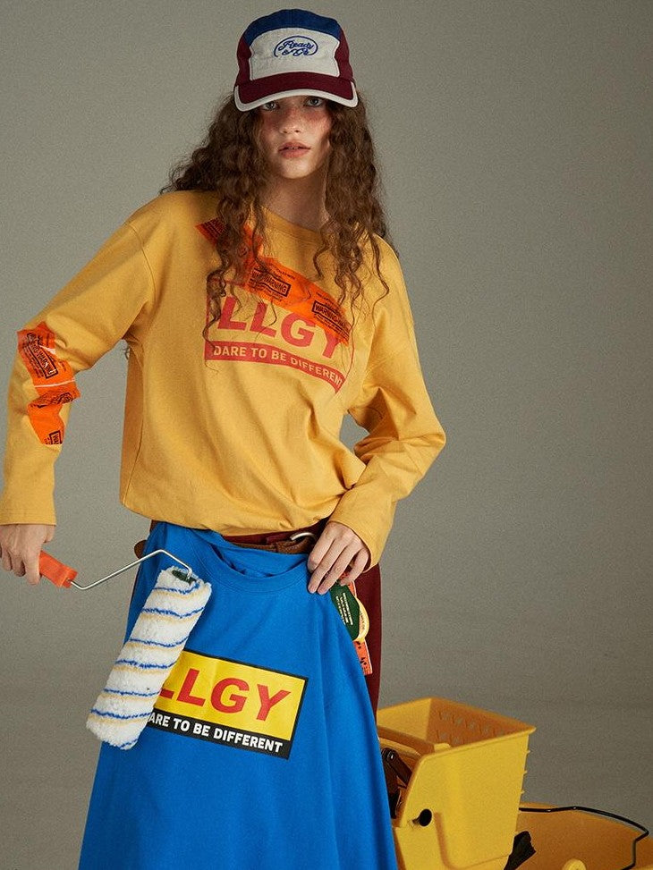 lulugray Vintage Lettering Print Loose Crewneck Women&