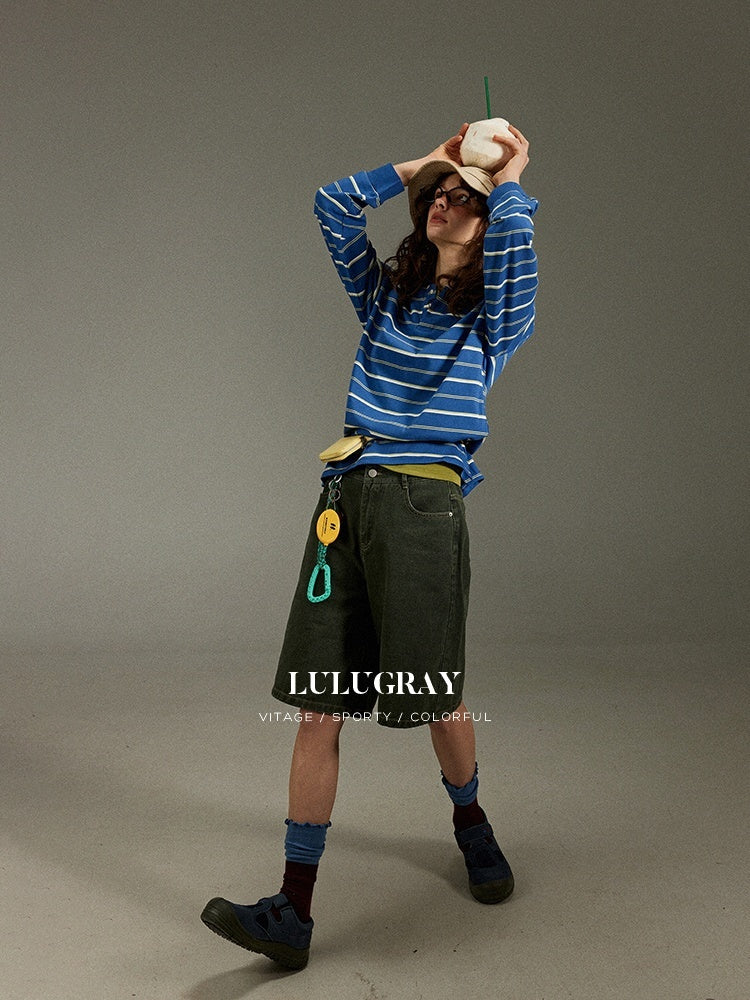 lulugray_Vintage_Polo_Collar_Striped_Patchwork_Women&