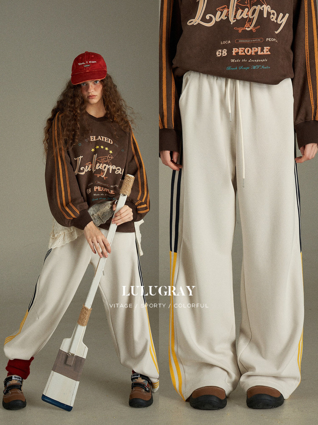 lulugray Vintage Side Contrast Striped Sporty High Waist Drawcord Women&