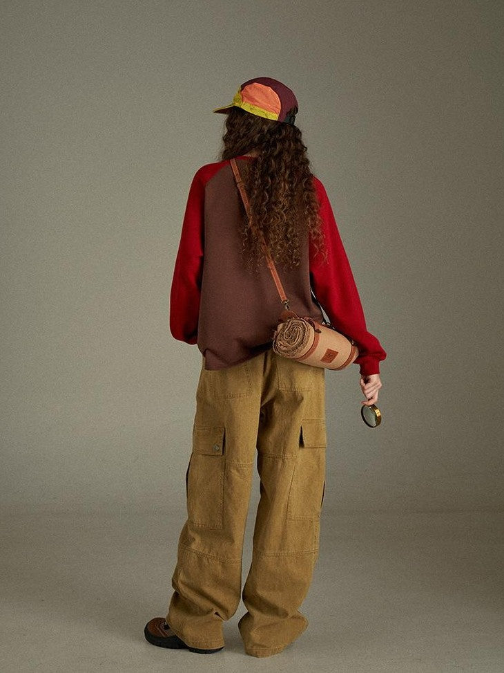 lulugray Vintage Washed Multi Pocket Cargo High Waist Women&