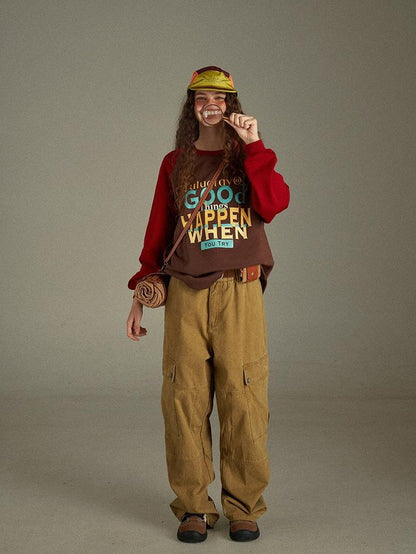 lulugray Vintage Washed Multi Pocket Cargo High Waist Women&