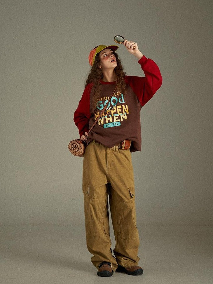 lulugray Vintage Washed Multi Pocket Cargo High Waist Women&