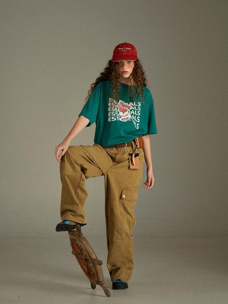 lulugray Vintage Washed Multi Pocket Cargo High Waist Women&
