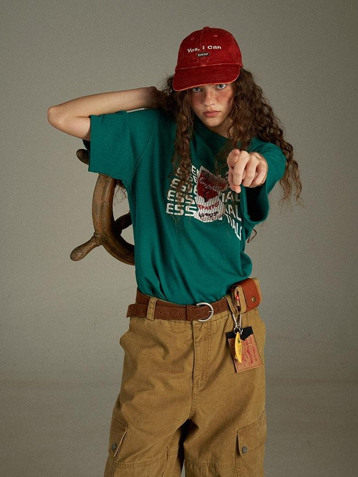 lulugray Vintage Washed Multi Pocket Cargo High Waist Women&
