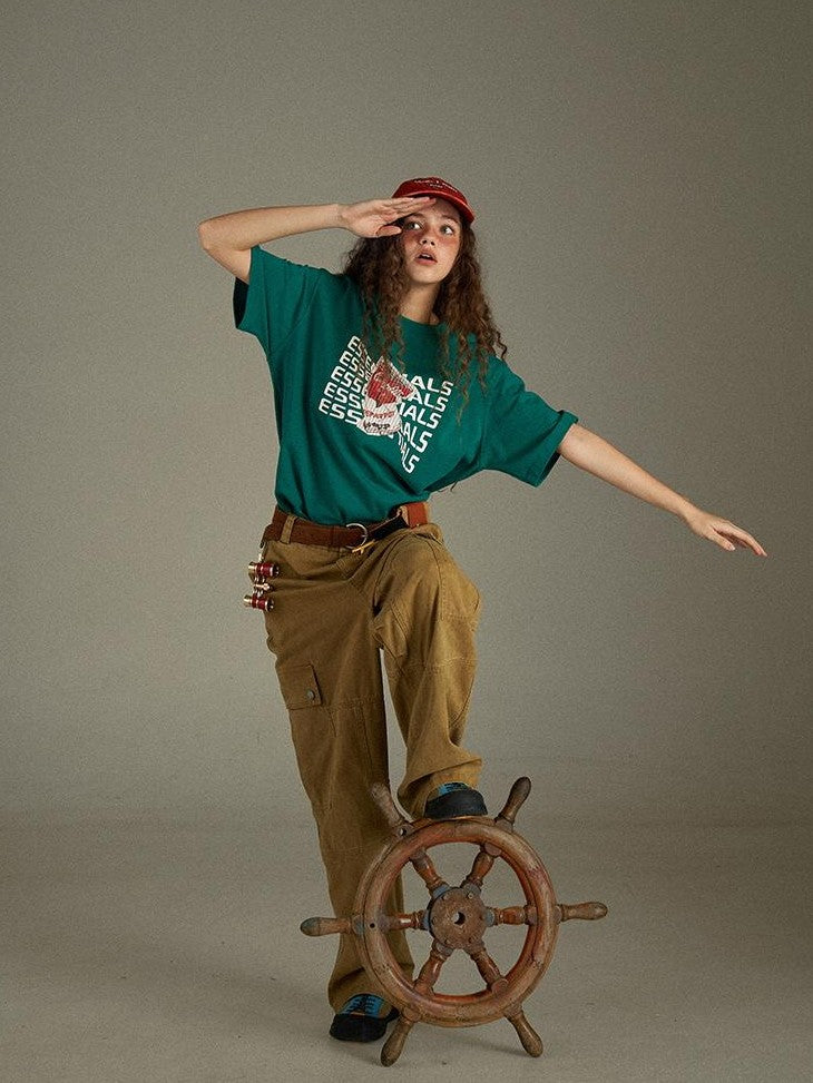 lulugray Vintage Washed Multi Pocket Cargo High Waist Women&