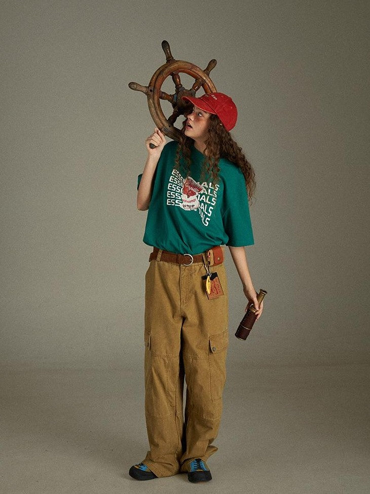 lulugray Vintage Washed Multi Pocket Cargo High Waist Women&