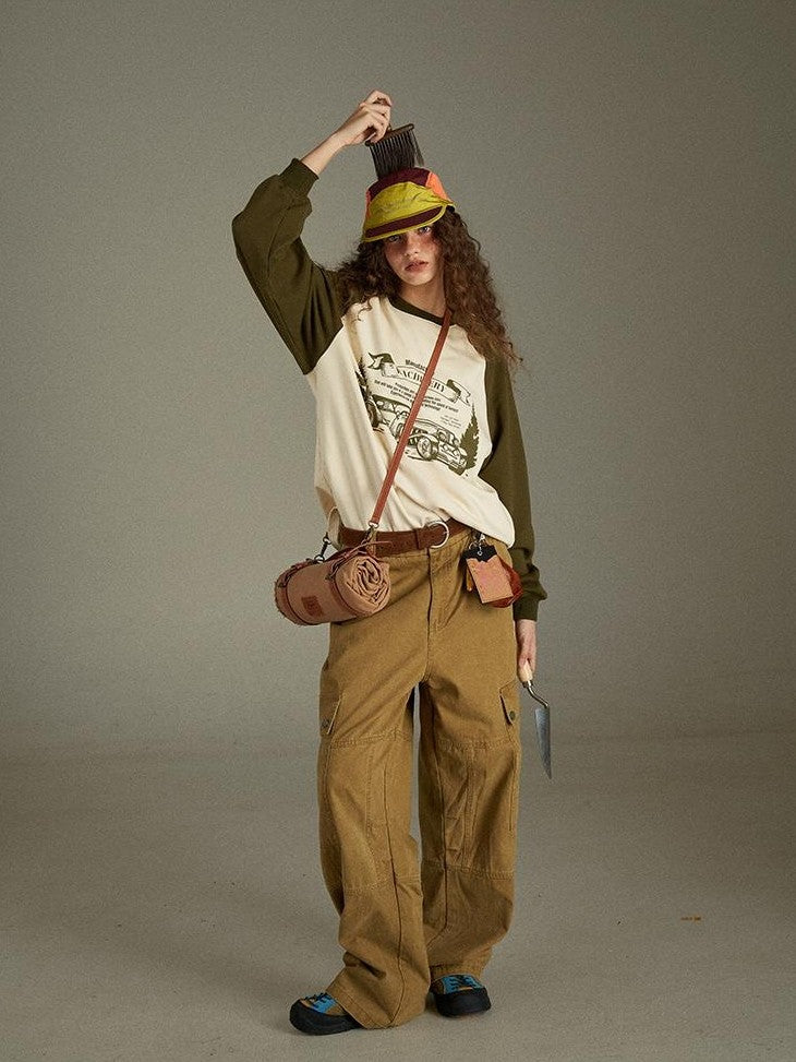 lulugray Vintage Washed Multi Pocket Cargo High Waist Women&
