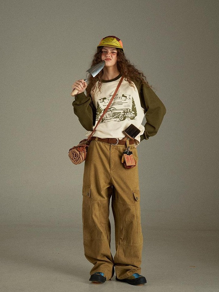 lulugray Vintage Washed Multi Pocket Cargo High Waist Women&