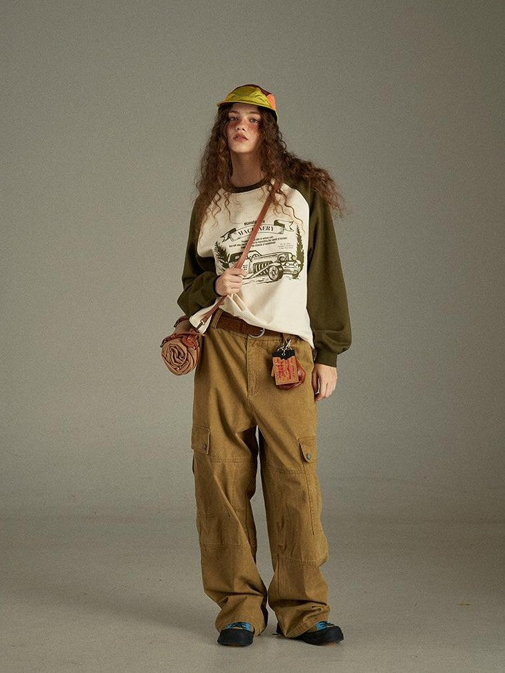 lulugray Vintage Washed Multi Pocket Cargo High Waist Women&