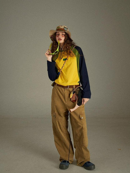 lulugray Vintage Washed Multi Pocket Cargo High Waist Women&
