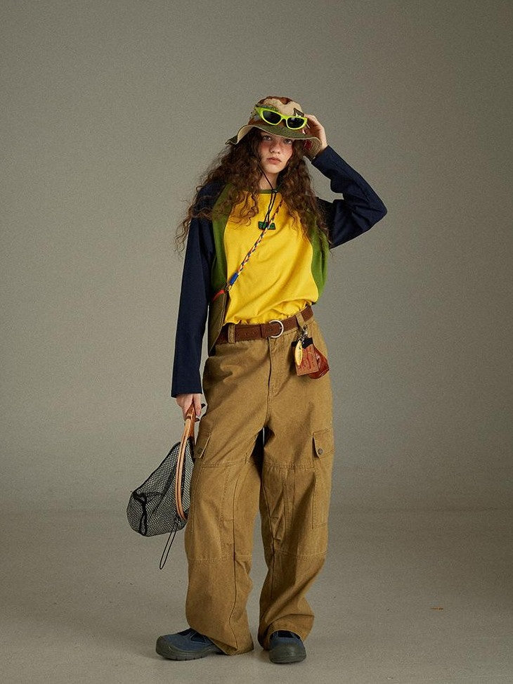 lulugray Vintage Washed Multi Pocket Cargo High Waist Women&