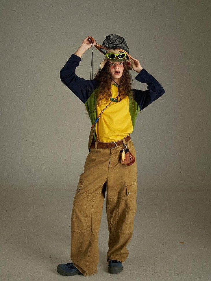 lulugray Vintage Washed Multi Pocket Cargo High Waist Women&
