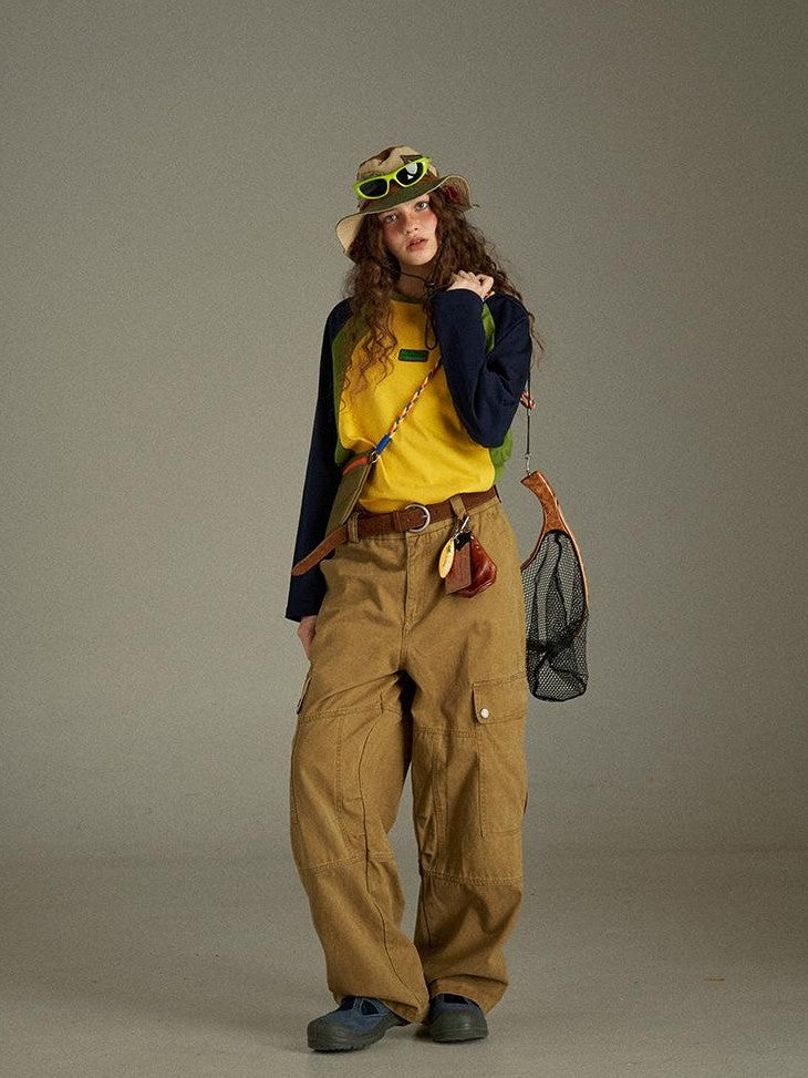 lulugray Vintage Washed Multi Pocket Cargo High Waist Women&