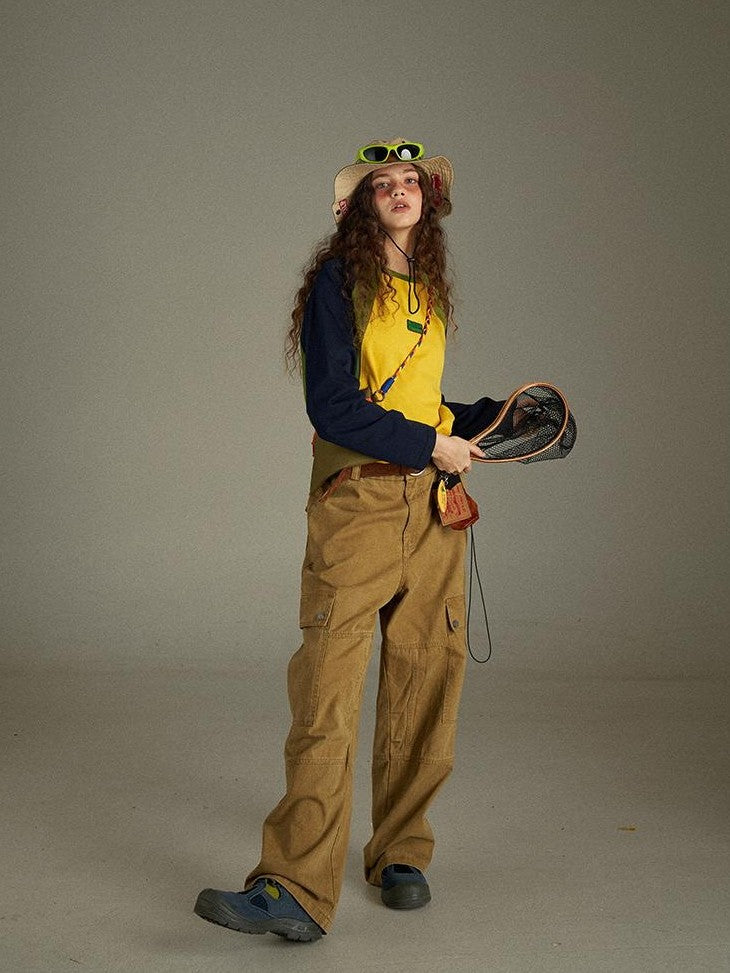 lulugray Vintage Washed Multi Pocket Cargo High Waist Women&