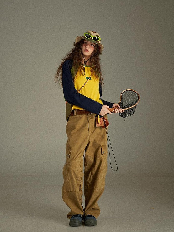 lulugray Vintage Washed Multi Pocket Cargo High Waist Women&