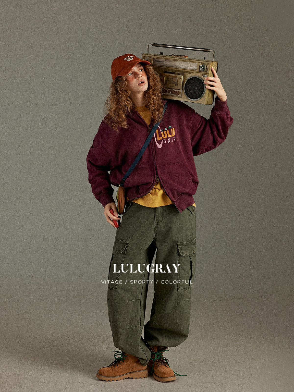 lulugray Vintage Washed Multi Pocket High Waist Women&