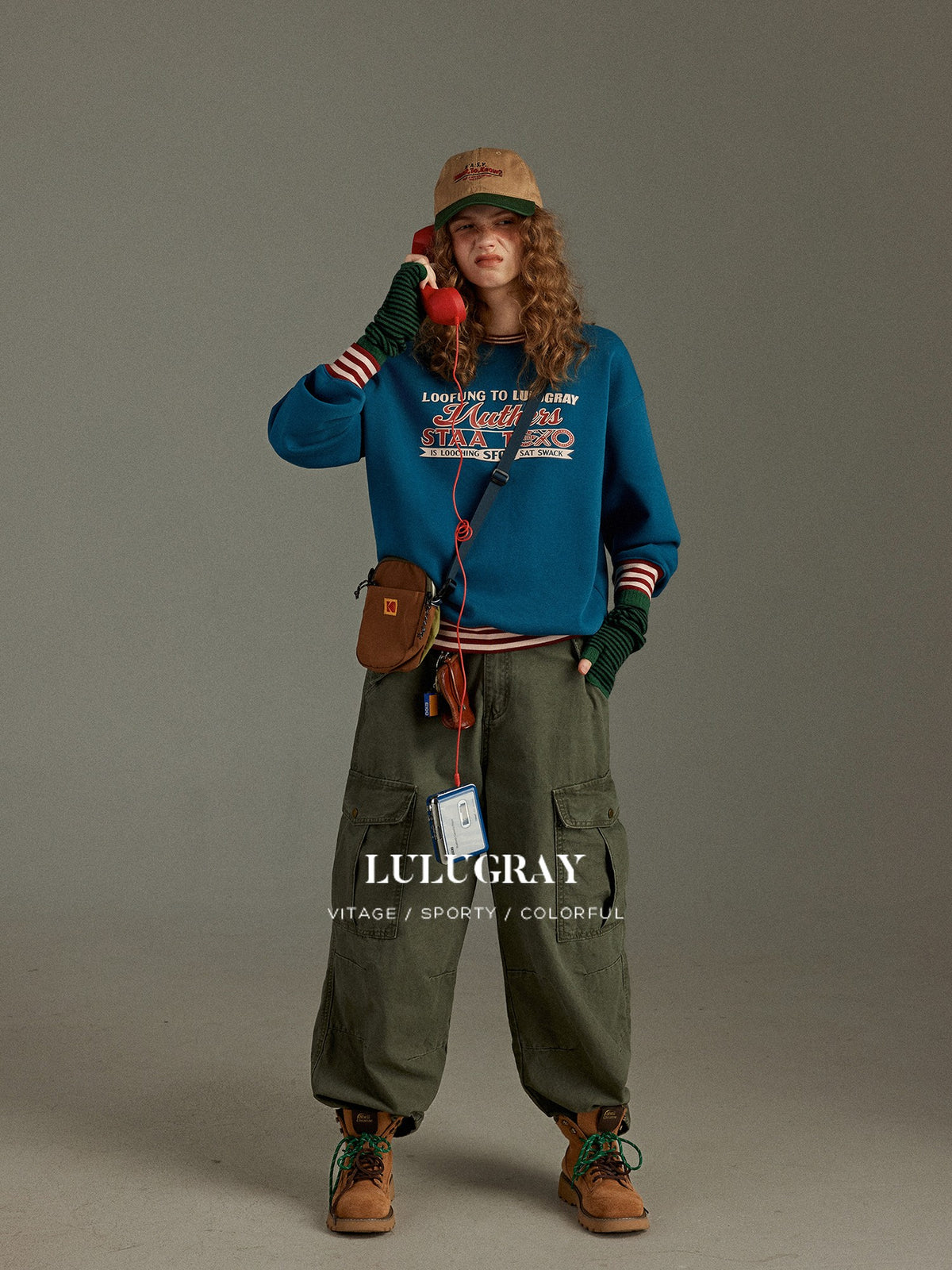 lulugray Vintage Washed Multi Pocket High Waist Women&