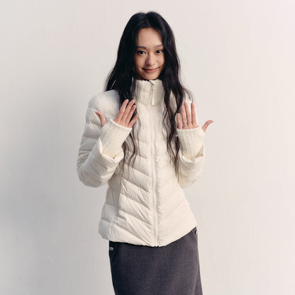 lvetong 90% White Duck Down Lightweight Slim Short Street Stand Collar Lady Down Jackets