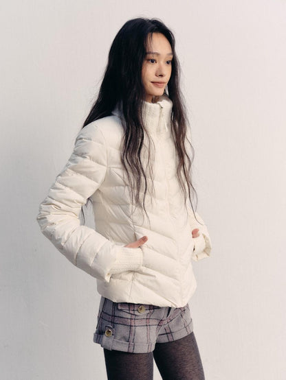 lvetong 90% White Duck Down Lightweight Slim Short Street Stand Collar Lady Down Jackets