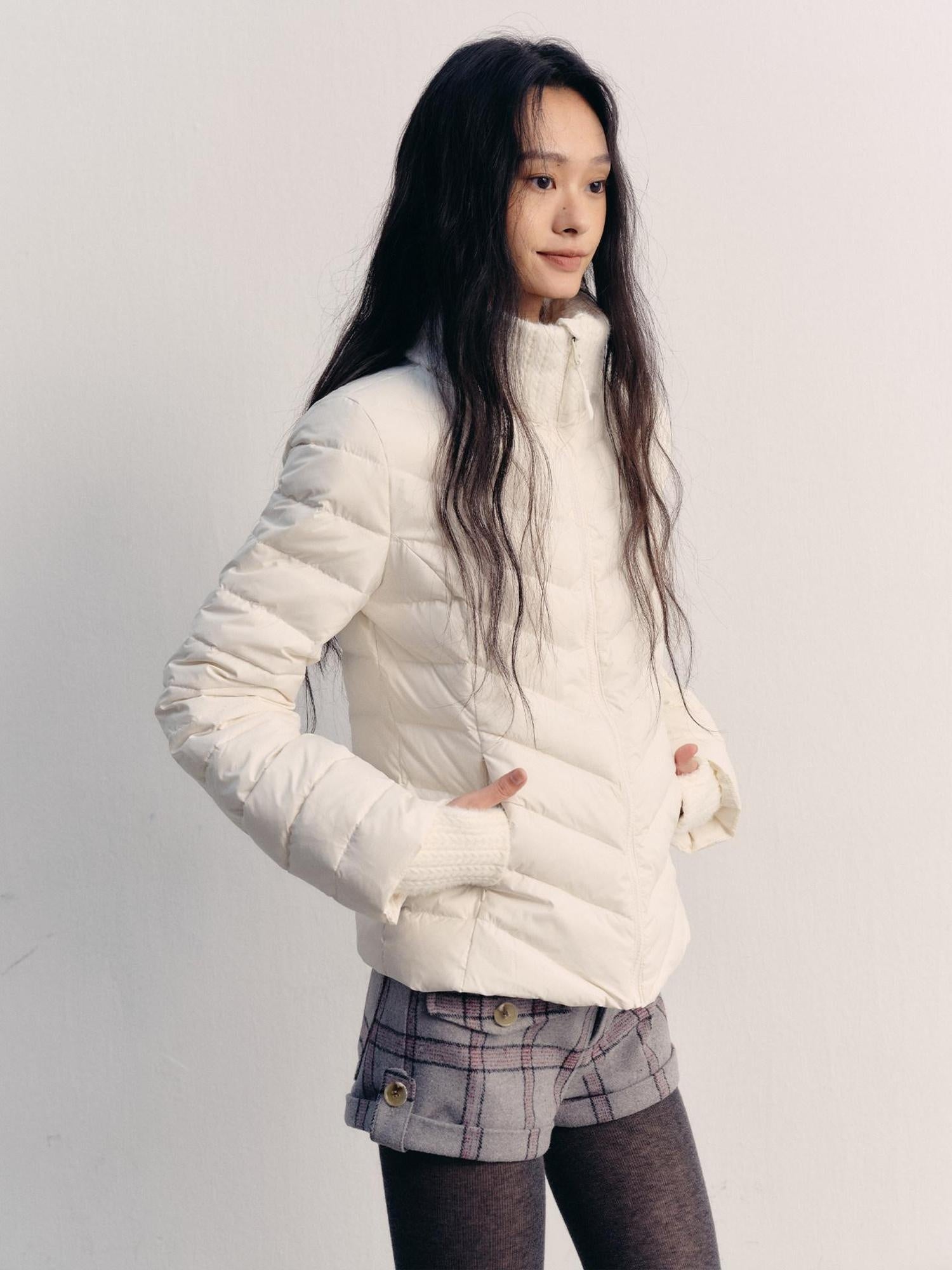 lvetong 90% White Duck Down Lightweight Slim Short Street Stand Collar Lady Down Jackets