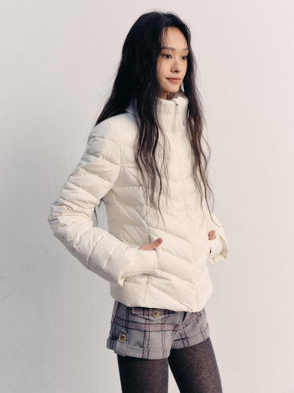 lvetong 90% White Duck Down Lightweight Slim Short Street Stand Collar Lady Down Jackets