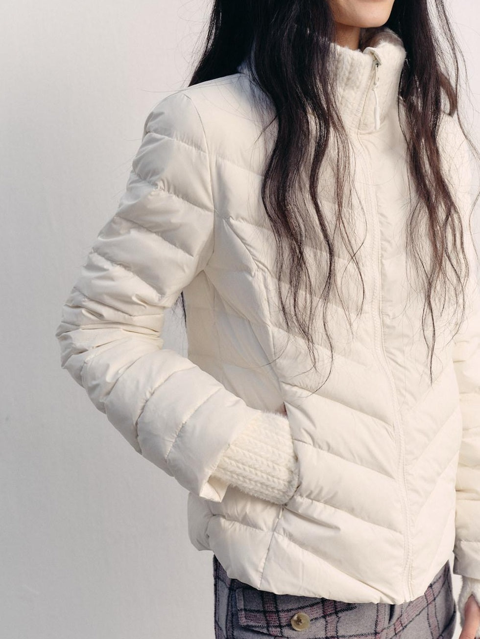 lvetong 90% White Duck Down Lightweight Slim Short Street Stand Collar Lady Down Jackets