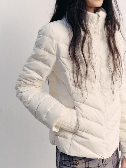 lvetong 90% White Duck Down Lightweight Slim Short Street Stand Collar Lady Down Jackets