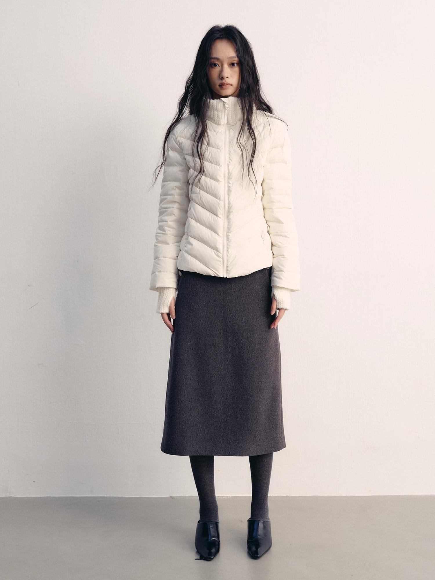 lvetong 90% White Duck Down Lightweight Slim Short Street Stand Collar Lady Down Jackets