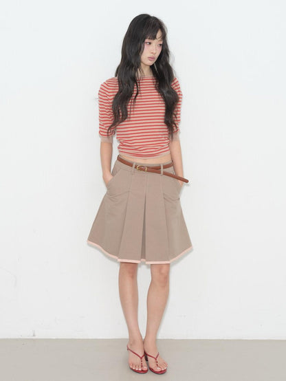 lvetong Backless Slim Street V-neck Cropped Red Stripe Women Short Sleeve T-Shirts