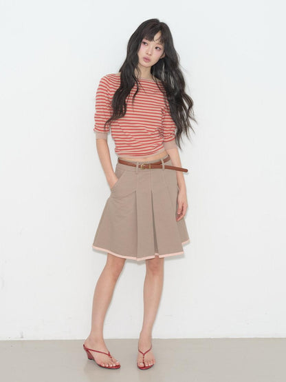 lvetong Backless Slim Street V-neck Cropped Red Stripe Women Short Sleeve T-Shirts