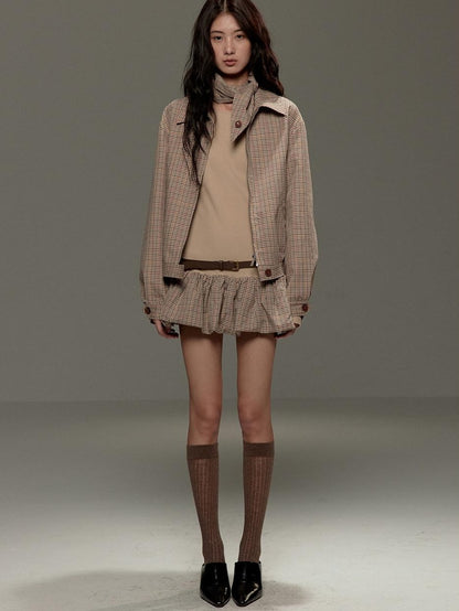 lvetong Beige Patchwork Bardot Long Sleeve Cinched Waist Slim Fit Casual Mini Dresses