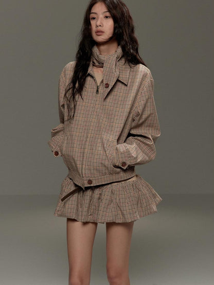 lvetong Beige Patchwork Bardot Long Sleeve Cinched Waist Slim Fit Casual Mini Dresses