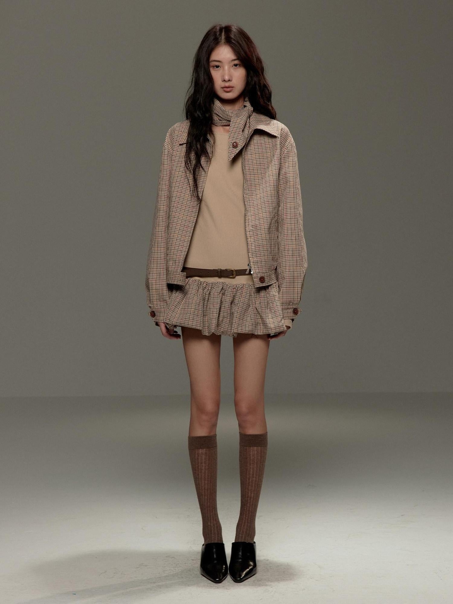 lvetong Beige Patchwork Bardot Long Sleeve Cinched Waist Slim Fit Casual Mini Dresses