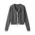 lvetong Bow Detail Faux Two Piece Loose Streetwear Button Front Knit Women Cardigans