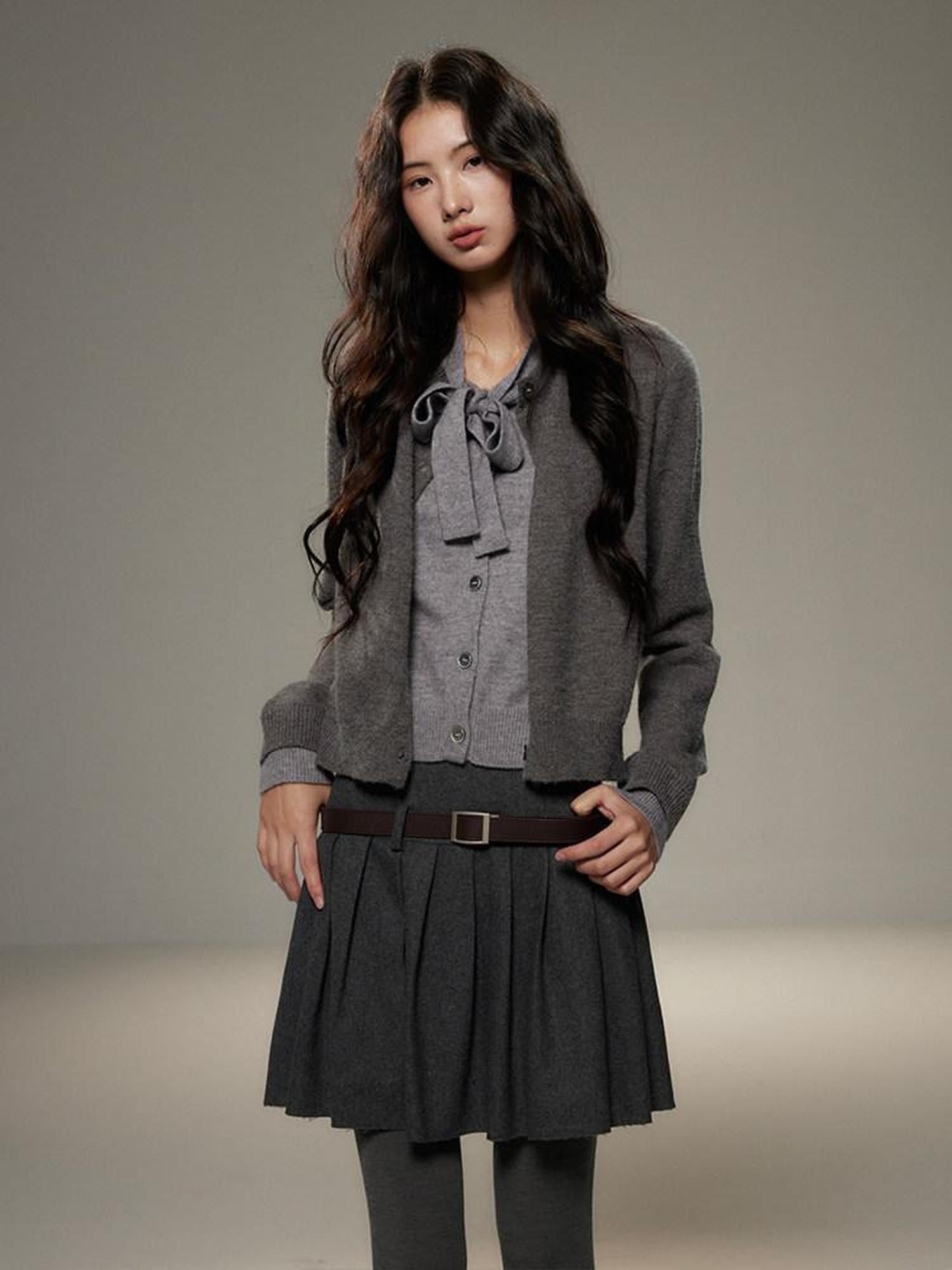 lvetong Bow Detail Faux Two Piece Loose Streetwear Button Front Knit Women Cardigans