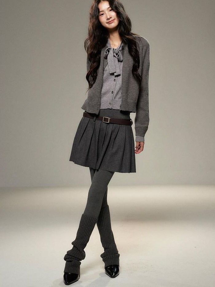 lvetong Bow Detail Faux Two Piece Loose Streetwear Button Front Knit Women Cardigans