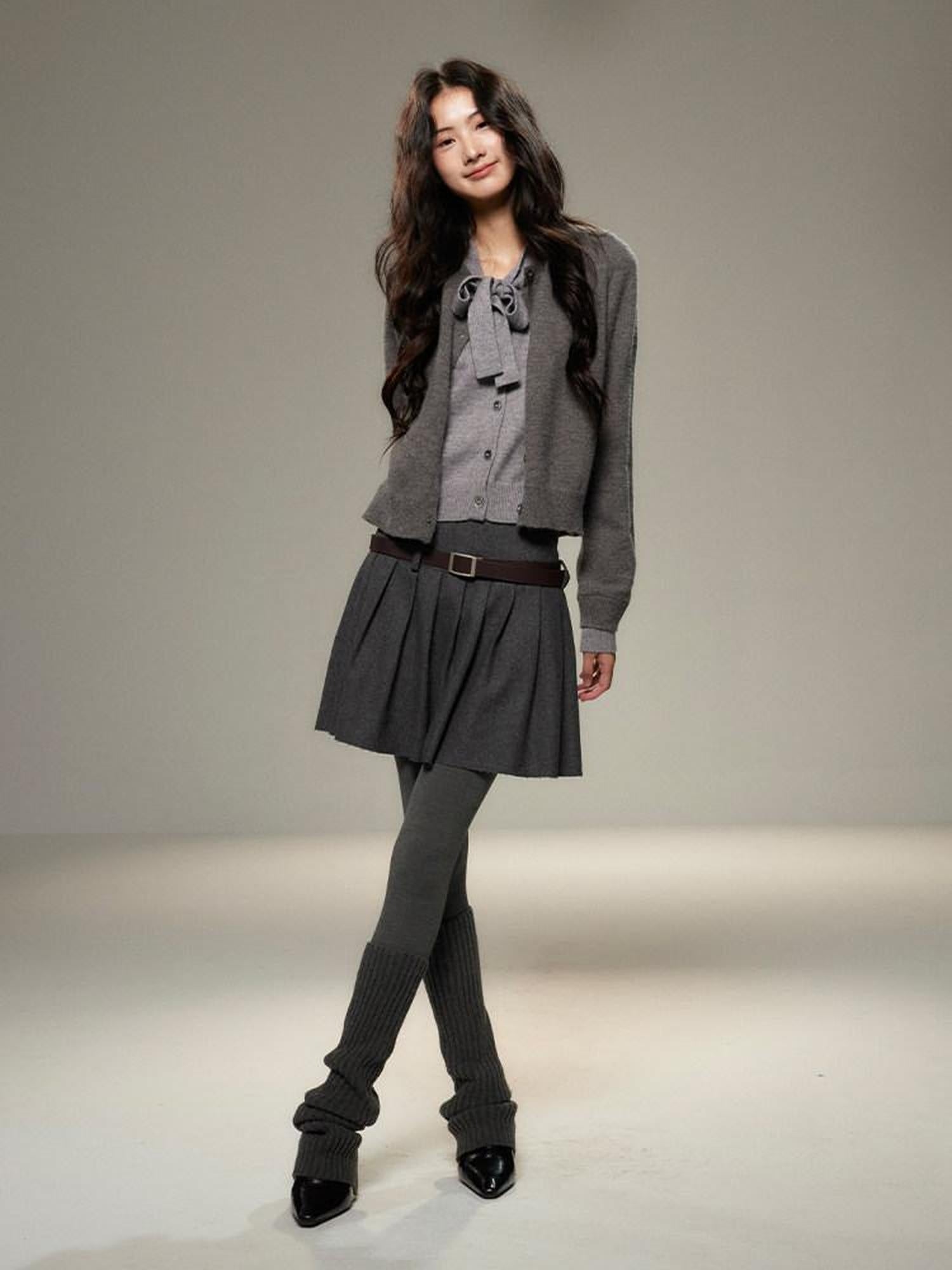 lvetong Bow Detail Faux Two Piece Loose Streetwear Button Front Knit Women Cardigans