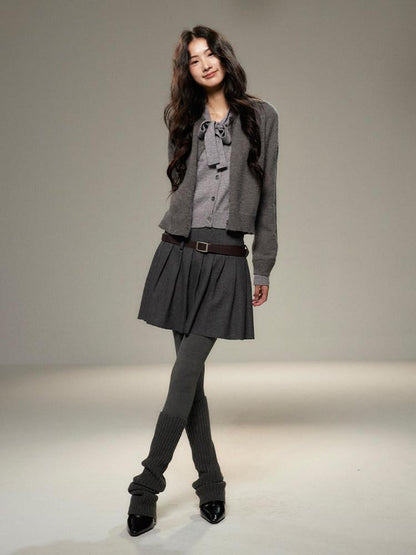 lvetong Bow Detail Faux Two Piece Loose Streetwear Button Front Knit Women Cardigans