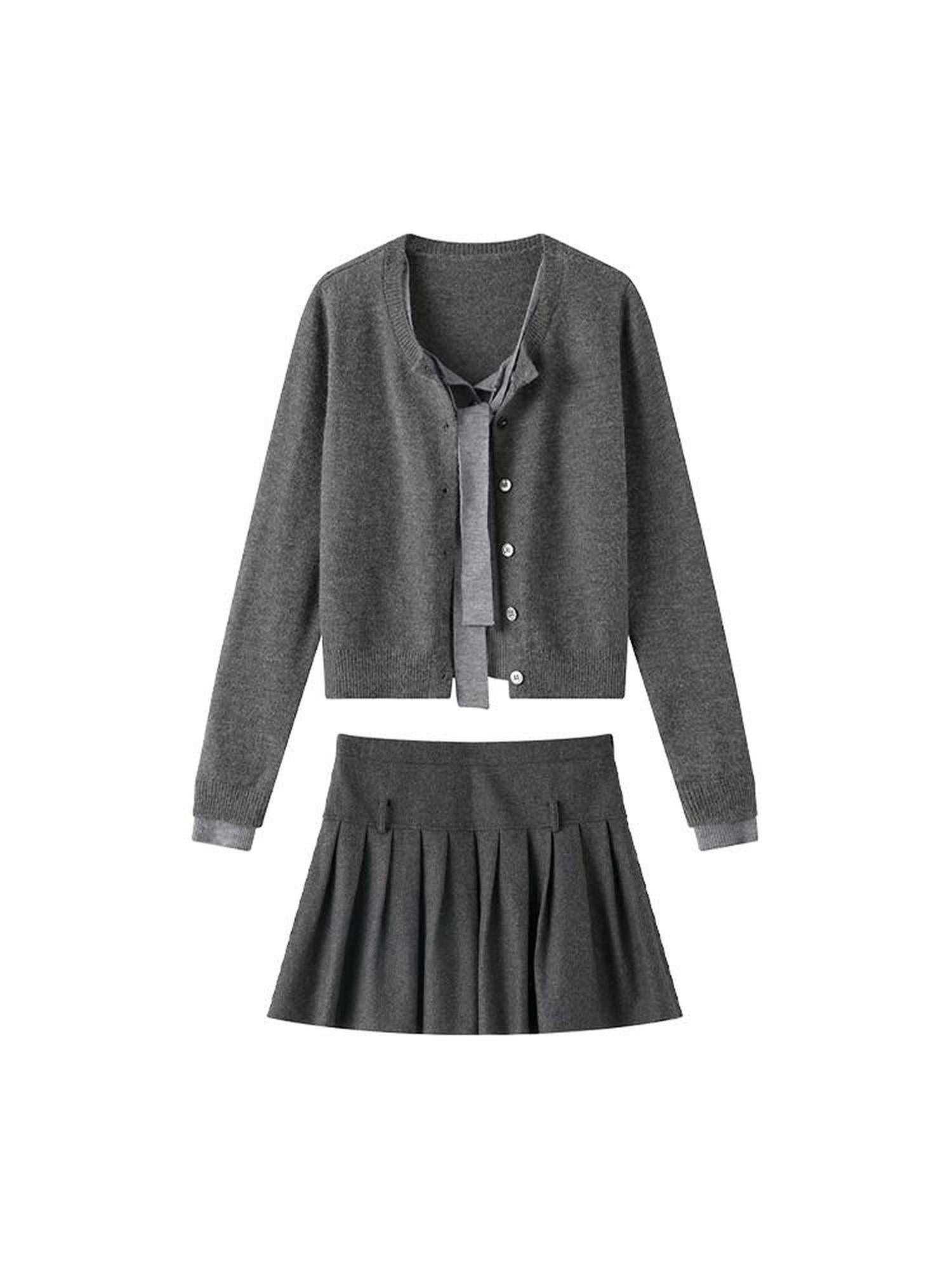 lvetong Bow Detail Faux Two Piece Loose Streetwear Button Front Knit Women Cardigans