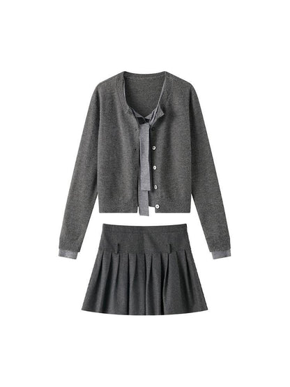 lvetong Bow Detail Faux Two Piece Loose Streetwear Button Front Knit Women Cardigans